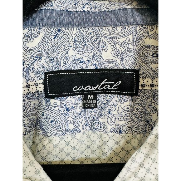 Coastal Men's Long Sleeve Collared Button Up Classic Cotton Shirt, Size M - Picture 2 of 5